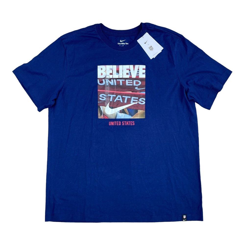 Nike Believe‎ The United States Soccer/Football USA T Shirt Mens XL Blue Tee NWT